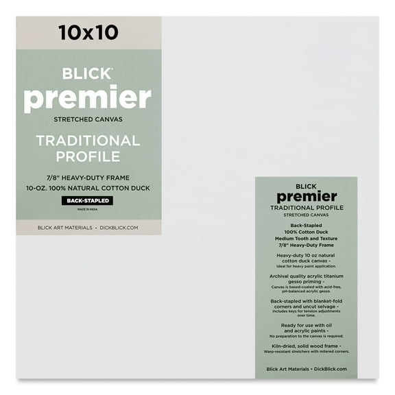 Blick Premier Stretched Cotton Canvas - Traditional Profile, Back-Stapled, 10" x 10"