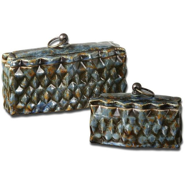 Uttermost Récipients en Céramique Neelab en Bleu Pâle en Détresse (Lot de 2)