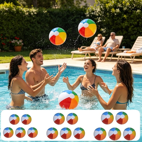 Inflatable Beach Balls 5 Pack, 6-Color PVC Swimming Pool Toys for Summer Water Games, Hawaiian Party Favors, 7.9in, 10.6in, 13.4in Sizes Available