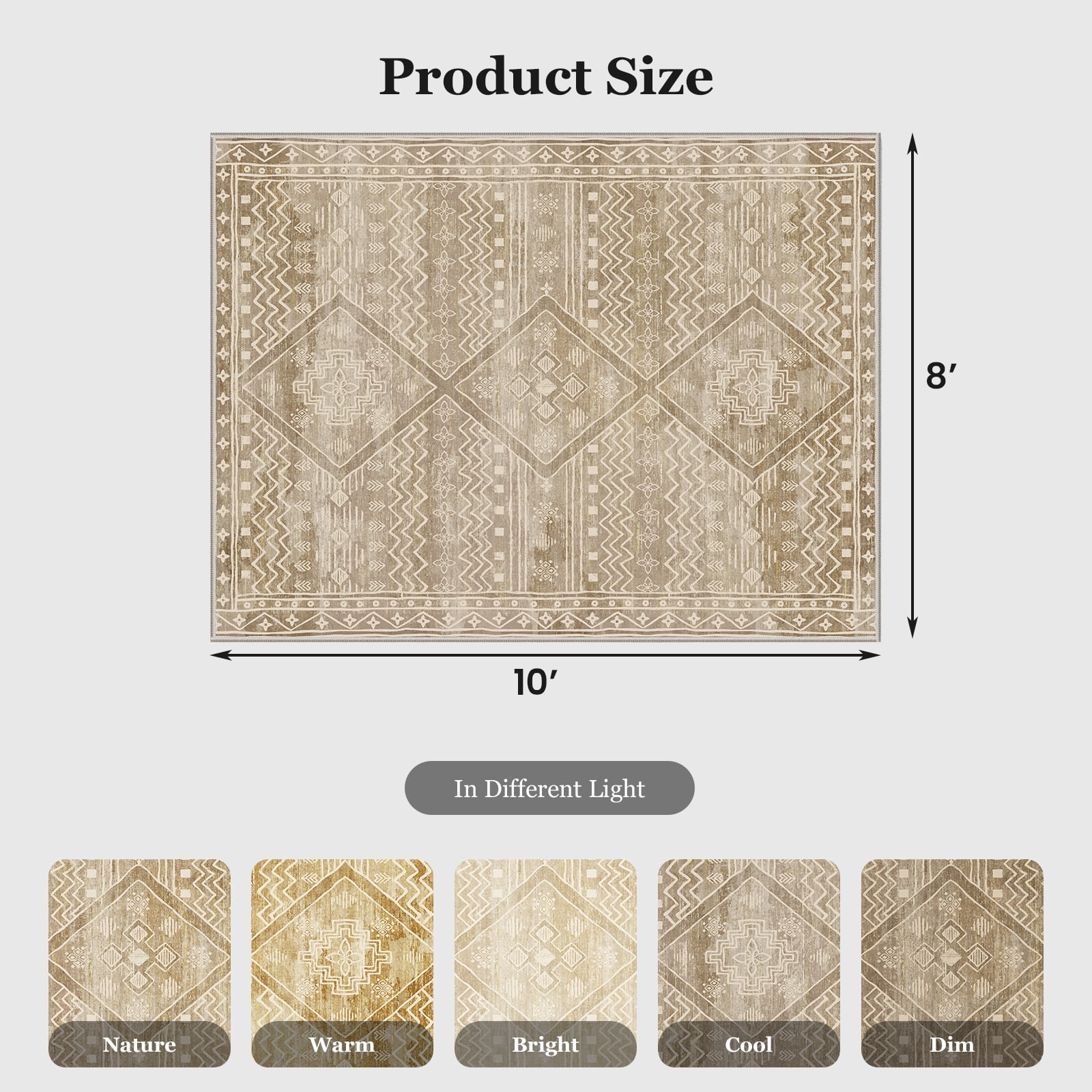 CHITOOMA 8'x10' Area Rugs for Living Room, Washable Boho Moroccan Rug Soft Vintage Distressed Geometric Tribal Area Rug for Bedroom Dining Room Office with Non-Slip Backing, Stain Resistant Non-Shed