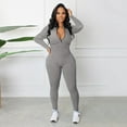 thumbnail image 2 of Bodysuit For Women Tummy Control Zipper V Neck Long Sleeve Rompers Catsuit Sport One Piece Jumpsuits For Women A XL, 2 of 5