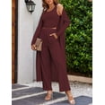 thumbnail image 2 of Oudiya Women's 3 Piece Knit Lounge Set Pajama Long Sleeve Cardigan Sleeveless Top Pants Sweatsuit S-XXL, 2 of 5