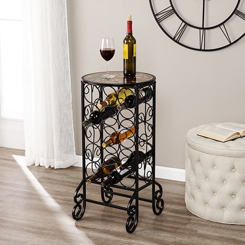 Southern Enterprises Glass Top Wine Table, Black