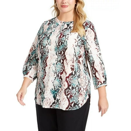 JM Collection Women's Printed Top Green Size 2X