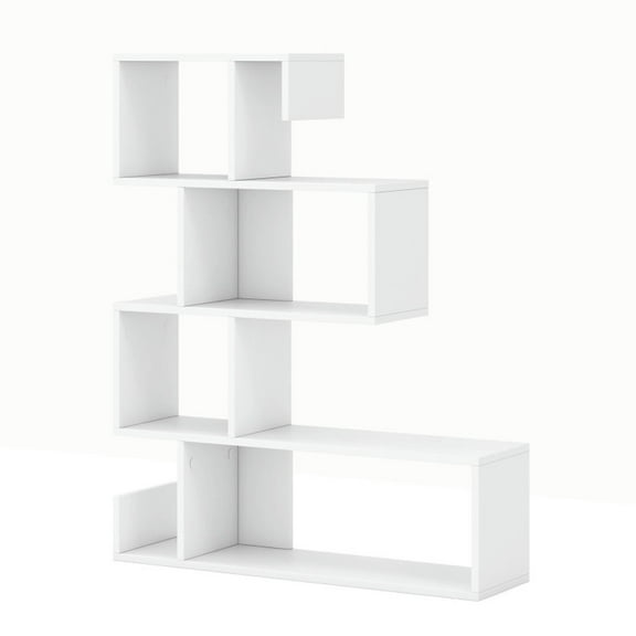 Resenkos Bookshelf,Shelf, Open Bookcase Book Shelf,Storage Shelf Unit Plant Stand,5-Tier S-Shaped Bookshelf Geometric Z-Shelf Bookcase with Open Cubes-White