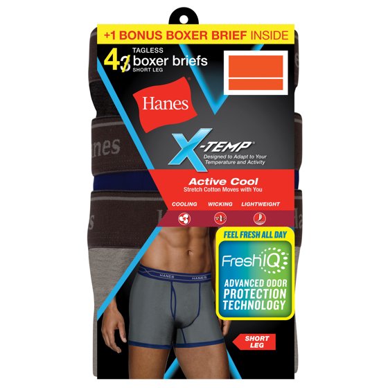 Hanes Hanes Mens XTemp Short Leg Boxer Brief, 3 + 1 Bonus Pack