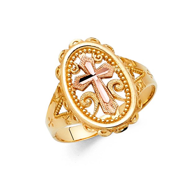 Trust Jewelry 14k Two Tone Italian Solid Gold Religious Crucifix Oval