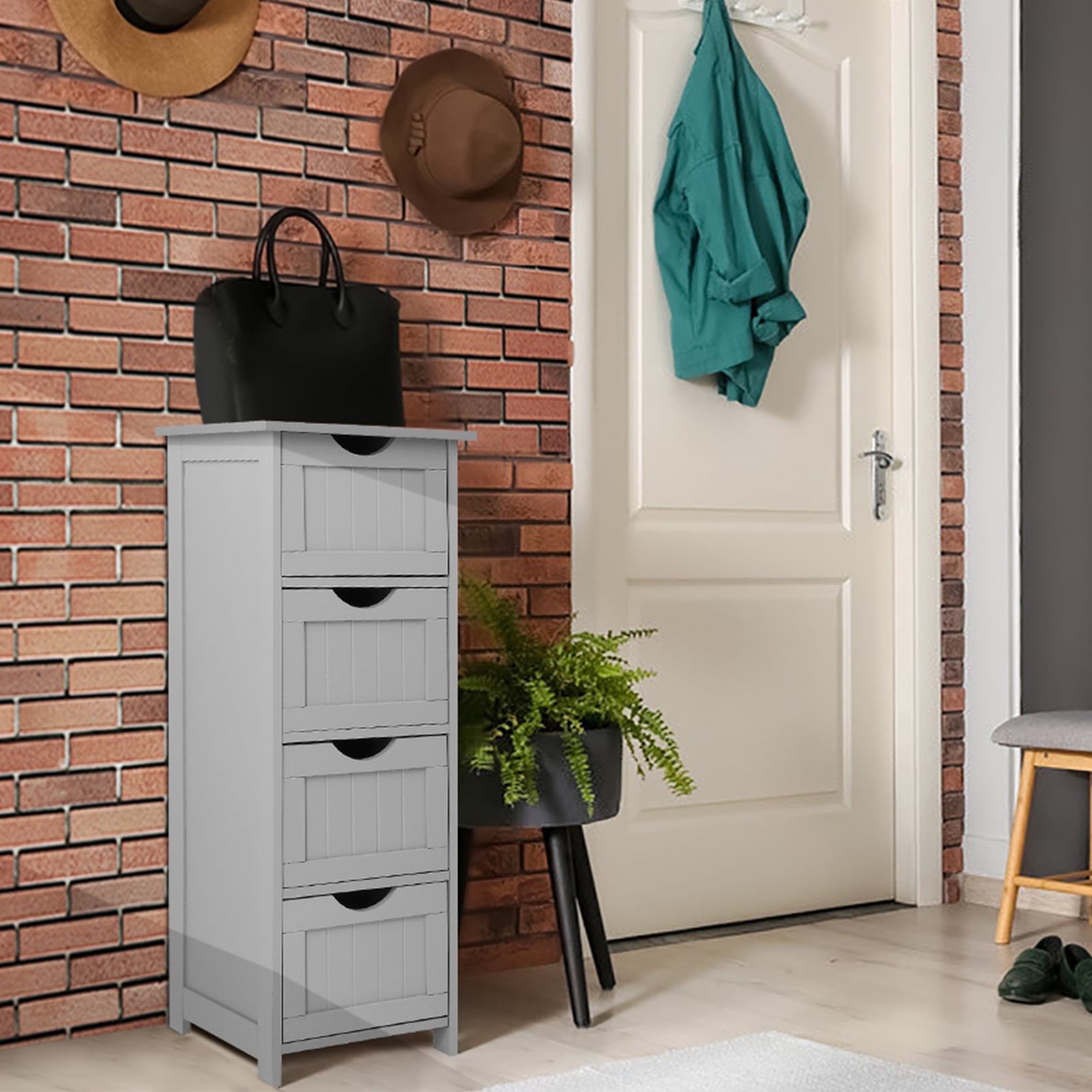 VINGLI Bathroom Cabinet 4 Drawers Storage Organizer Freestanding Bathroom Floor Cabinet Side Corner Storage for Bathroom Living Room Kitchen Office Grey 12" X 12" X 32"