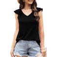 thumbnail image 2 of Womens Summer Ruffle Sleeve Tops Casual V Neck Solid Elegant Work Shirts Loose Sleeveless Tanks Tops Blouses for Women, 2 of 7