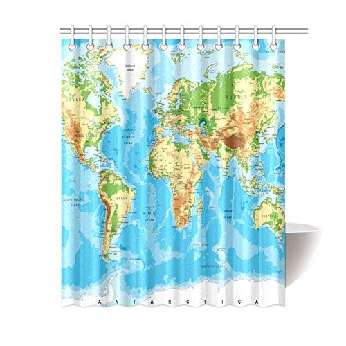 world map shower curtain walmart Mypop World Map Shower Curtain For Kid Physical Map Of The World world map shower curtain walmart