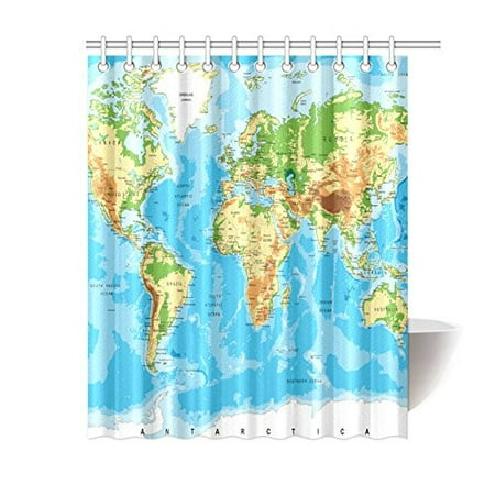 Mypop World Map Shower Curtain For Kid Physical Of The Home Designer Bath Accessories Fabric With Hooks 60 X 72 Inches Green Mypop World Map Shower Curtain For Kid Physical Of The Home Designer Bath Accessories Fabric With Hooks 60 X 72 Inches Green