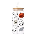 thumbnail image 2 of 3 Pack, Halloween Tumbler 6 Inch Clear Glass Coffee Tumbler Reusable Iced Coffee Cup Glass with Lid and Straw for Spooky Holiday Daily Cold Drinks, Comes with Straw and Brush, 2 of 7