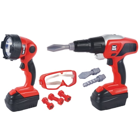 Red Box: Tool Tech: Toy Power Drill & Worklight Set - Lights-Sounds, Goggles & Bits, 2 Exchangeable Battery Packs, Construction Pretend Play, Kids 3+
