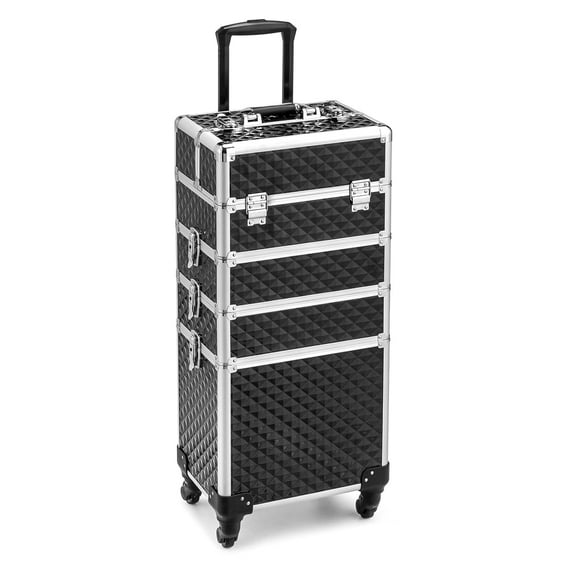 Rolling Makeup Train Case Aluminum Diamond Black Cosmetic Trolley