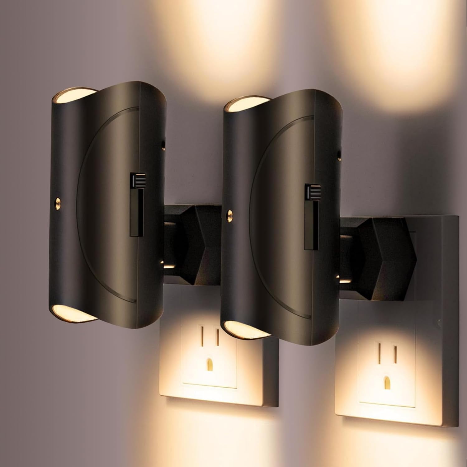 RGHJAR-Night Light, 2 Pack LED Night Lights Plug into Wall, Soft White 3000K, 0-100LM Adjustable Brightness Nightlight for Hallway Bedroom