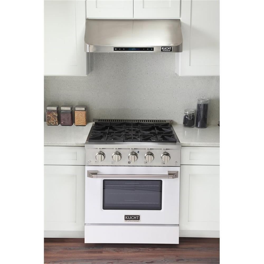Pemberly Row 30" Modern Stainless Steel Natural Gas Range in White/Silver