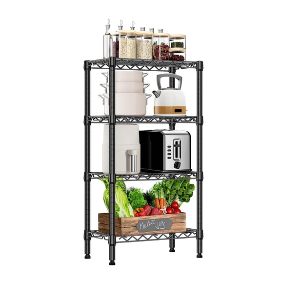 MZG 4-Tier Wire Shelving Unit, Dimensions: 21.7"W x 11.8"D x 39.5"H, Black