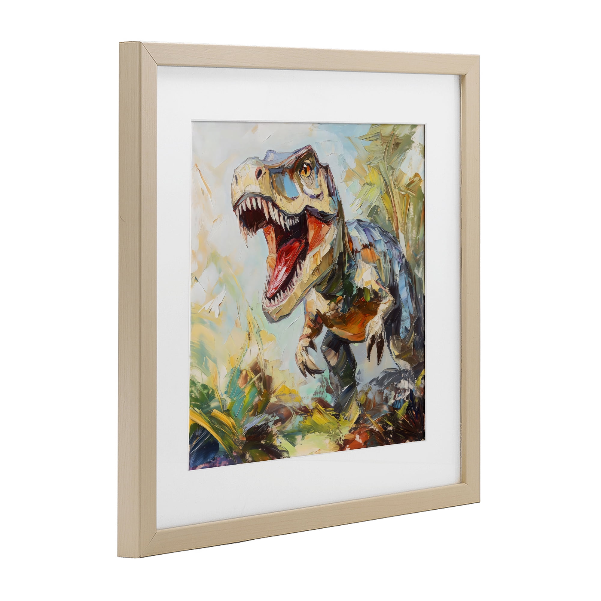 Stupell Industries Enchanting T-Rex Roar Birch Framed Print Under Glass, design by Creative Studio