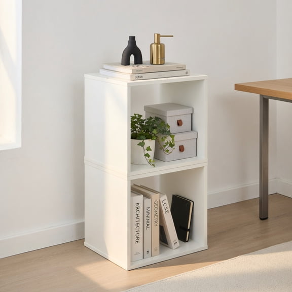 Spaco Cube Storage Organizer Set of 2-White, Tall Bookshelf, Shelves for Living Room, Home Office, Bedroom, Balcony
