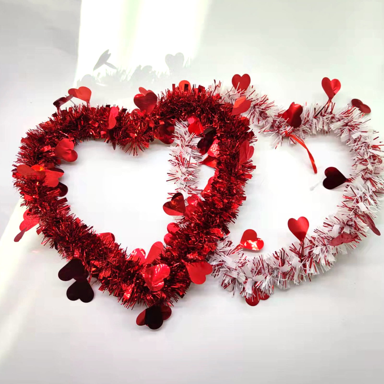 Foil Tinsel Valentine Heart Wreath 15 inch  Red & Pink 