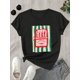 thumbnail image 1 of 100% Cotton Women's Casual T-Shirt with Sardine Print - Short Sleeve, Machine Washable, White Stripes and Sandwich Design, Perfect for Spring/Summer, 1 of 5