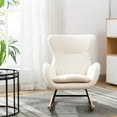thumbnail image 2 of Velvet Rocking Chair, Comfy Nursery Rocking Chair, Armchair With High Backrest And Armrests, Upholstered Accent Chair, Velvet Lounge Chair with Solid Wood Legs, for Living Room Bedroom, Beige, 2 of 7