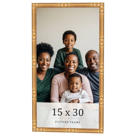 15x30 Frame Gold Bamboo Solid Wood Picture Frame | 0.75 Inch Moulding Width | Interior Frame Depth
