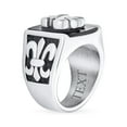 thumbnail image 4 of Bling Jewelry Mens Mens Stainless Steel Black Onyx Fleur De Lis Signet Ring Silver Tone, 4 of 4