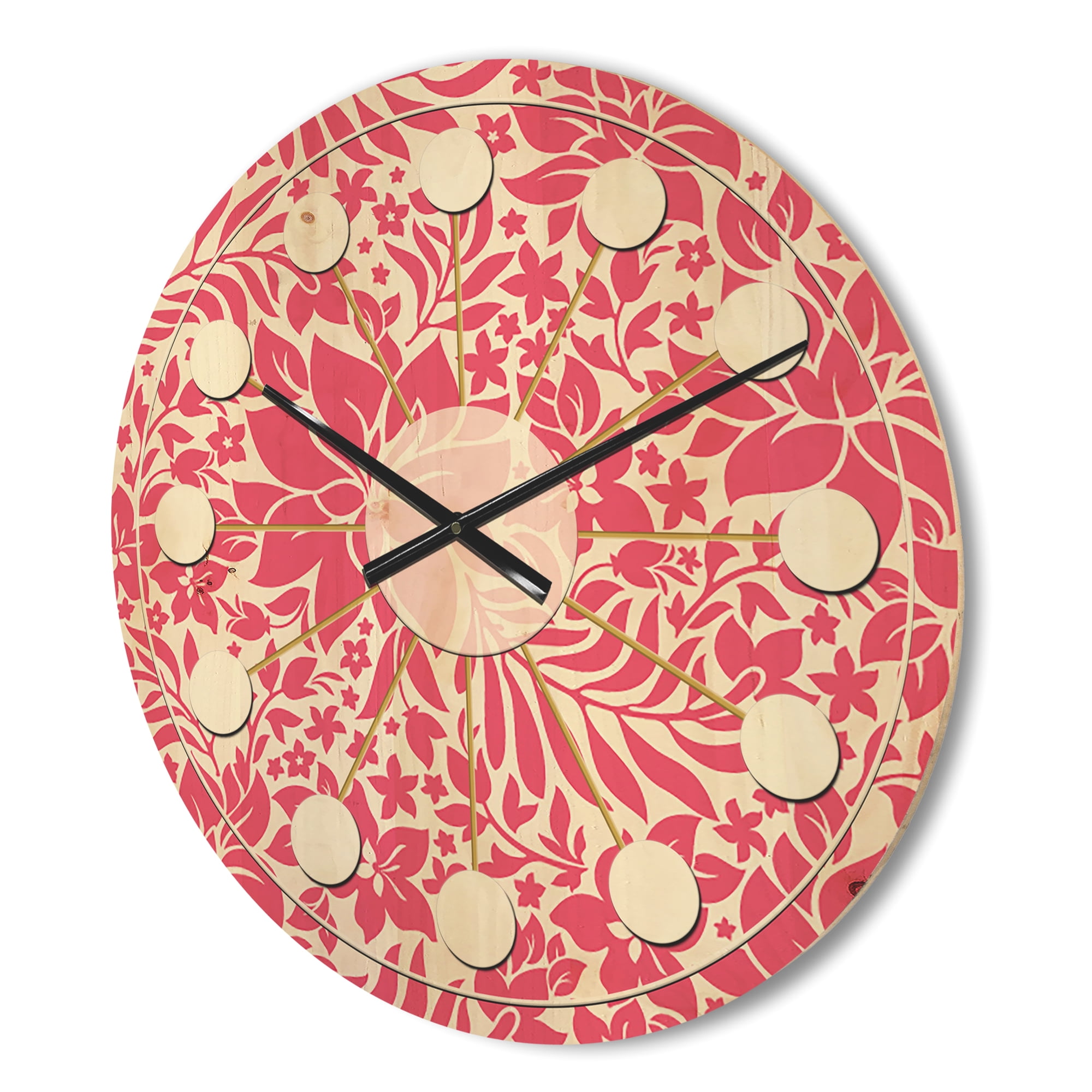 Designart 'Abstract Retro Flower Design II' Mid-Century Modern Wood Wall Clock