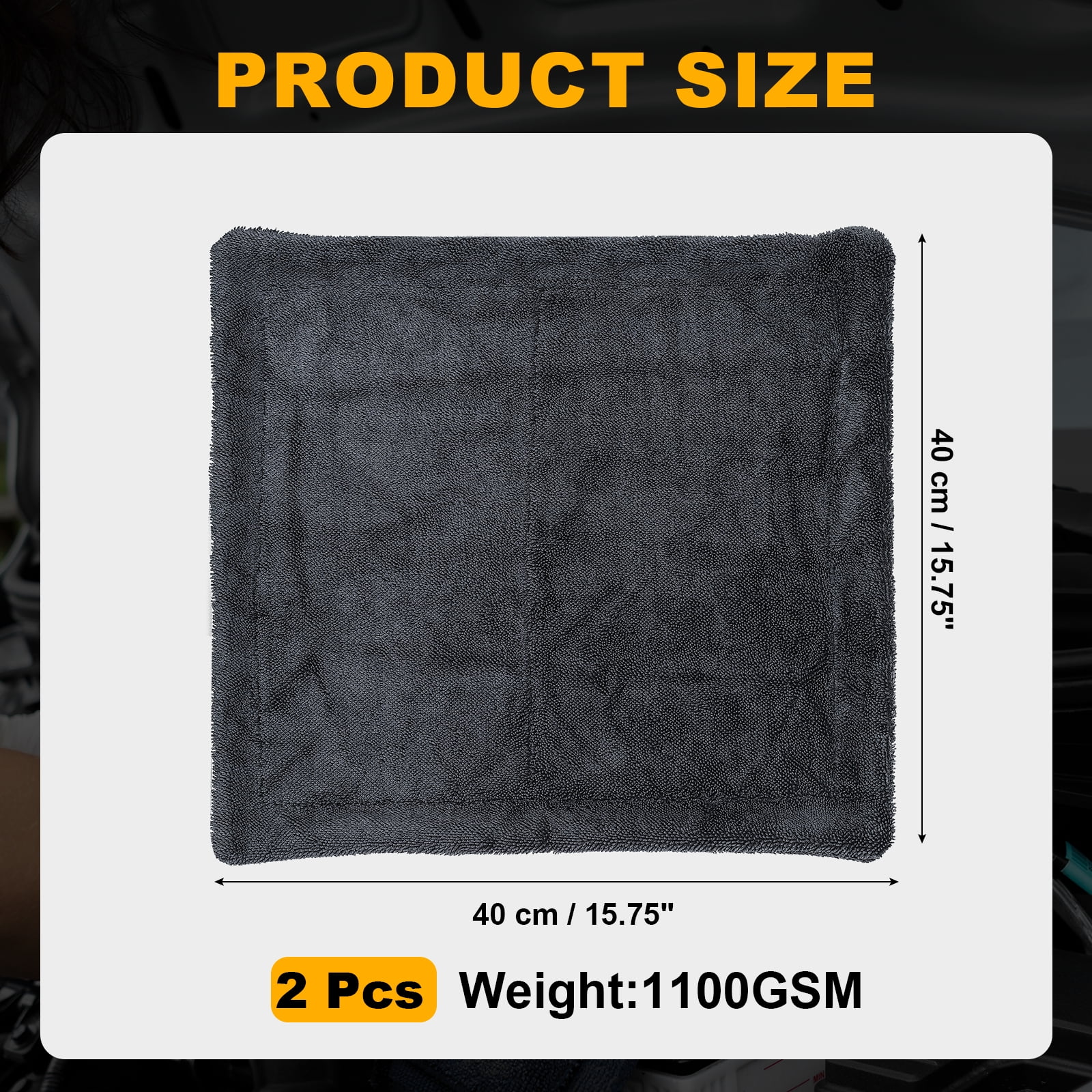Uxcell 2 Pcs Car Microfiber Towels 15.75 x 15.75 Inch Ultra Absorbent Microfiber Towel Care Polishing Detailing Waxing Cloths Double Layer for Car Kitchen Window, Grey(1100GSM)