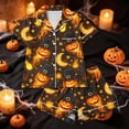 thumbnail image 4 of Xdegoge Women'S Flaming Pumpkin and Moon Pajamas Set Short Sleeve Sleepwear Halloween Casual Soft Loungewear Button Down Shirt and Shorts 2 Piece Comfy Pjs Set, 4 of 8