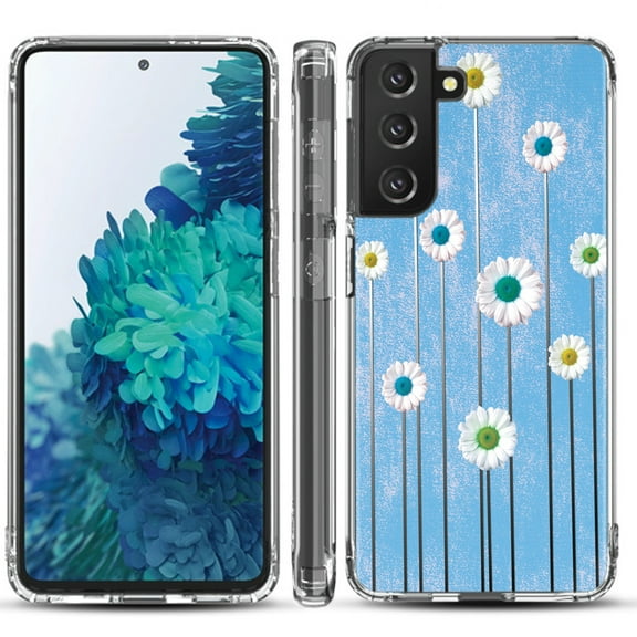 Shockproof Hybrid Bumper Phone Case for Samsung galaxy S21  5G / S21 Plus 5G, by OneToughShield ® - Daisy Sky