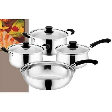 StarCrafts 72028 Stainless Steel Capsule Bottom Cookware Set with Glass Lid - 7 Piece