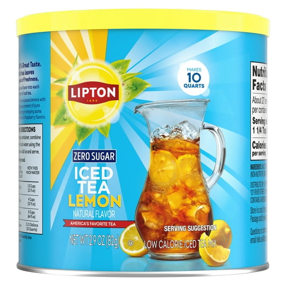 Lipton Zero Sugar Iced Tea Mix, Black Tea Lemon, 10 qt