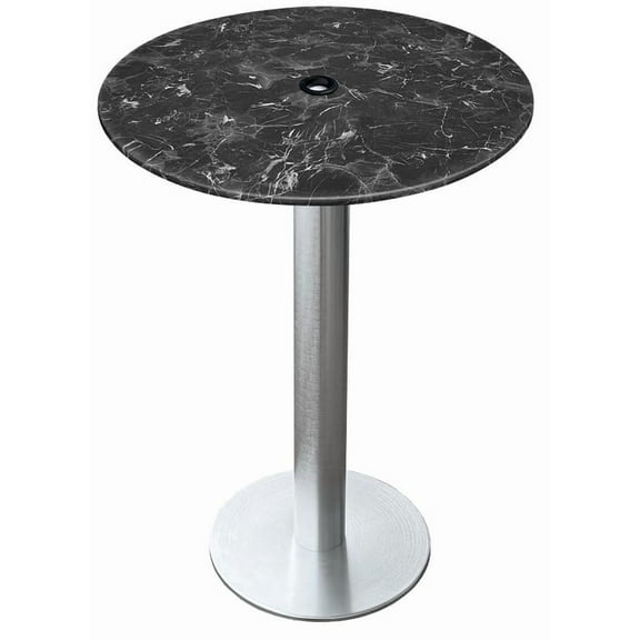 Indoor/Outdoor 42" Tall OD219 Brushed Aluminum Table Base with 18" Diameter foot and 32" Diameter Indoor/Outdoor Black Marble Top with Umbrella Hole