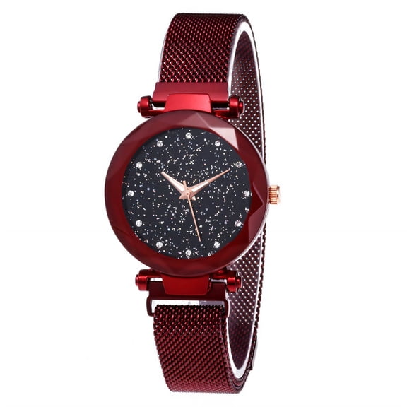 DESIGNICE 2026 New Watches for Women,Celestial Watch Face Ladies Watches for Women,Waterproof Function Stylish Leather Strap Womens Watch for Work,Party,Travel,Red