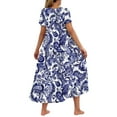 thumbnail image 6 of Viikei Womens Dresses Plus Size Summer,Women's Party Short Sleeve Dress,Women's Flower Printing Casual Short Sleeve Crewneck Dress Casual Flowy Tiered Maxi Beach Dress Blue L, 6 of 6