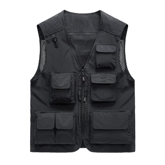 Mens Big & Tall Fishing Vest M-5XL Plus Size Casual Zip-Up Sleeveless Jackets Multi Pockets Lightweight Hollow Out Cargo Work Hiking Vests