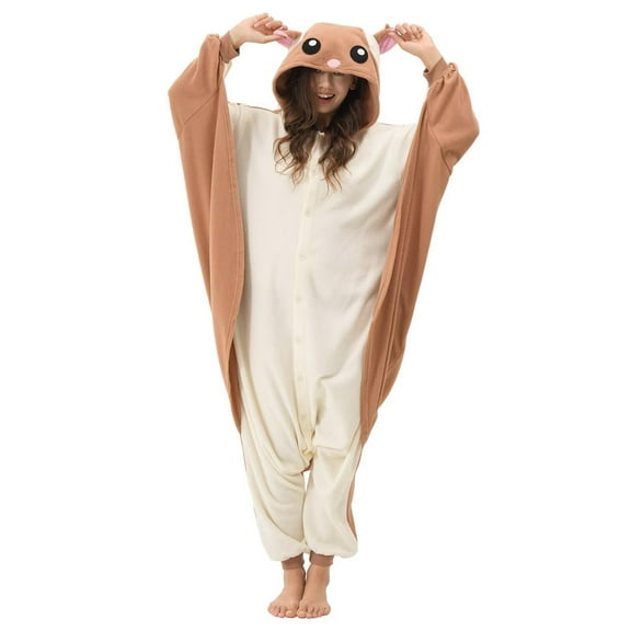 Veyryth Unisex Flying Squirrel Adult Onesie Pajamas, Polar Fleece Animal Pajamas，One-Piece Sleepwear for Men and Women Size S