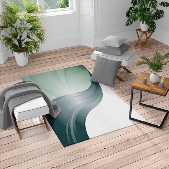 Contemporary Turkish Area Rug, Spiraling Stripes with Monochrome Tones Modern Art Inspirations Abstract, Soft Carpet for Living Room Decor with Distressed Look, 4' X 5.7', Dark Teal, by Ambesonne