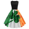 thumbnail image 1 of HKEJIAOI Liquidation Robes de Cocktail Cadeau de la Saint-Valentin Femmes Imprimé Rétro Patchwork Sans Manches Soirée Col Rond Fête Bal Robe Vintage Orange, 1 of 7