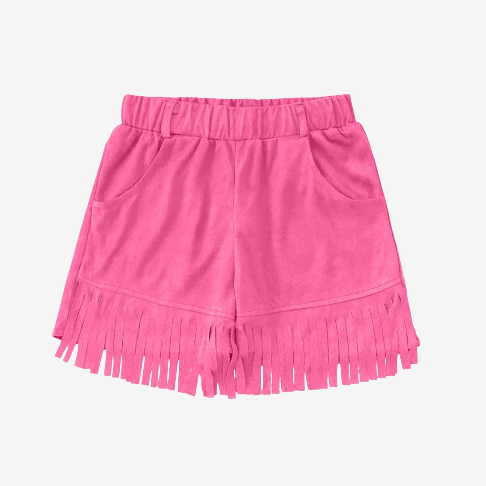 Ticikt Kids Suede Fringe Shorts Boho Western Style Shorts Elastic Waist Retro Casual Shorts for Girls Red