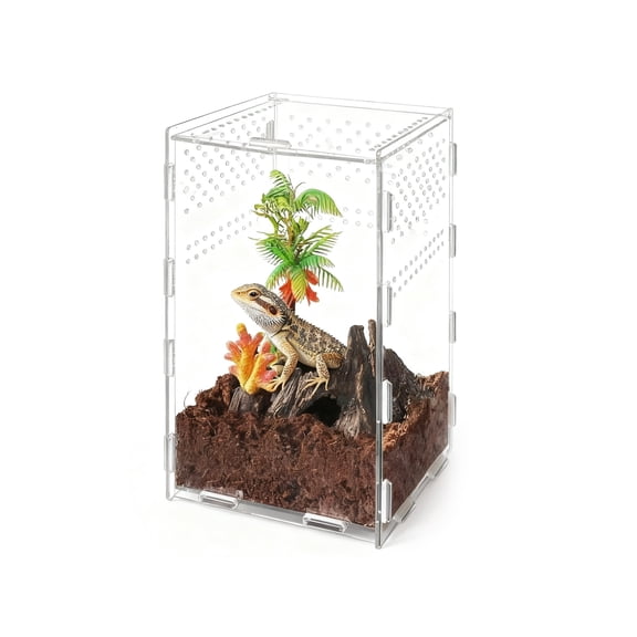 Reptile Breeding Tank 9.8*5.9*5.9inch, Acrylic Enclosure with Magnetic Lock Thickened Escape-Proof Design