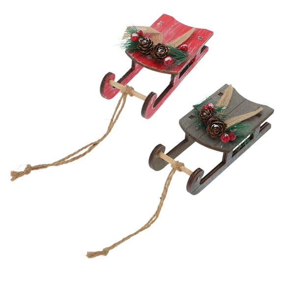 Soimiss 2Pcs Miniature Sleigh Sled Ornament Synthetic Material Gift for Home Decoration