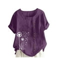 thumbnail image 2 of Plus Size Tops for Women Short Sleeve Button Floral Print Casual T-shirt Blouse Purple XXXXL, 2 of 4