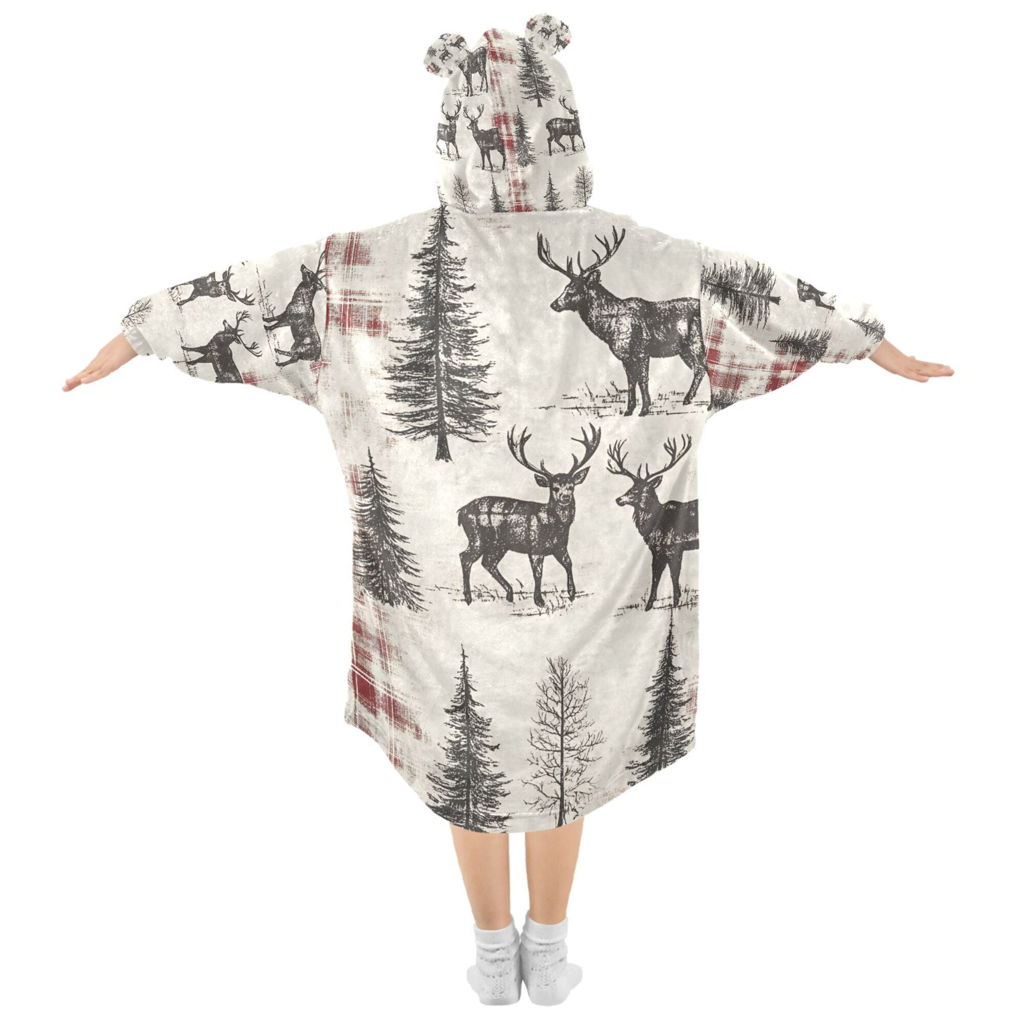 FORMRS Wearable Blanket Hoodie with Sleeves for Kids Cozy Flannel Sweatshirt, Beige Deer