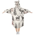thumbnail image 2 of FORMRS Wearable Blanket Hoodie with Sleeves for Kids Cozy Flannel Sweatshirt, Beige Deer, 2 of 7