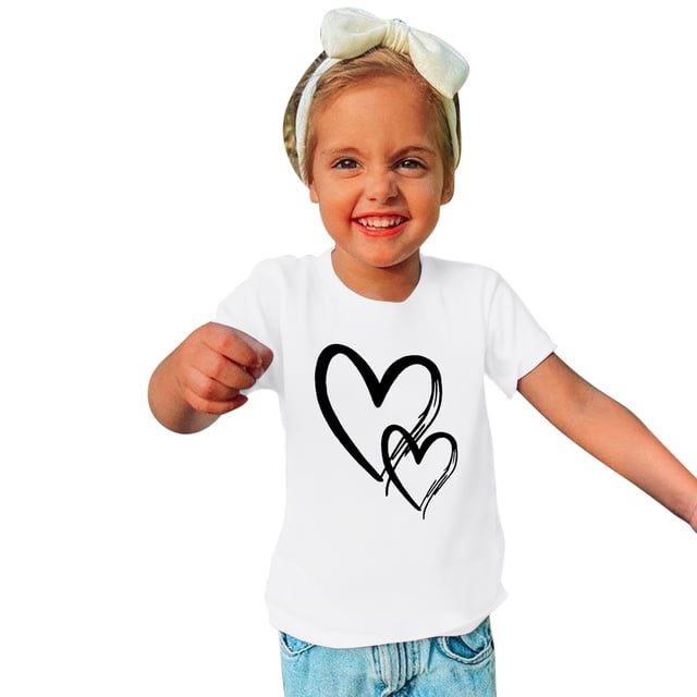 LSLJS T-shirt à Manches Courtes Col Rond en Coton pour Enfants Filles Garçons Mode Mignon Imprimé Saint-Valentin T-shirt Manches Courtes Cadeaux pour Enfants