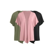 Free to Live - 3 Pack Women's Short Sleeve Kimono Style Cardigan - Dolman Cut, Loose, Lightweight Coverups/Sweater