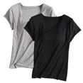 thumbnail image 2 of Yubnlvae Women's 2-Pack Shirt with Built-in Bra Padded Crewneck Short Sleeve Athletic Top - (Breathable Comfort | Solid Color | Layering Essential) (S | 3XL), 2 of 7